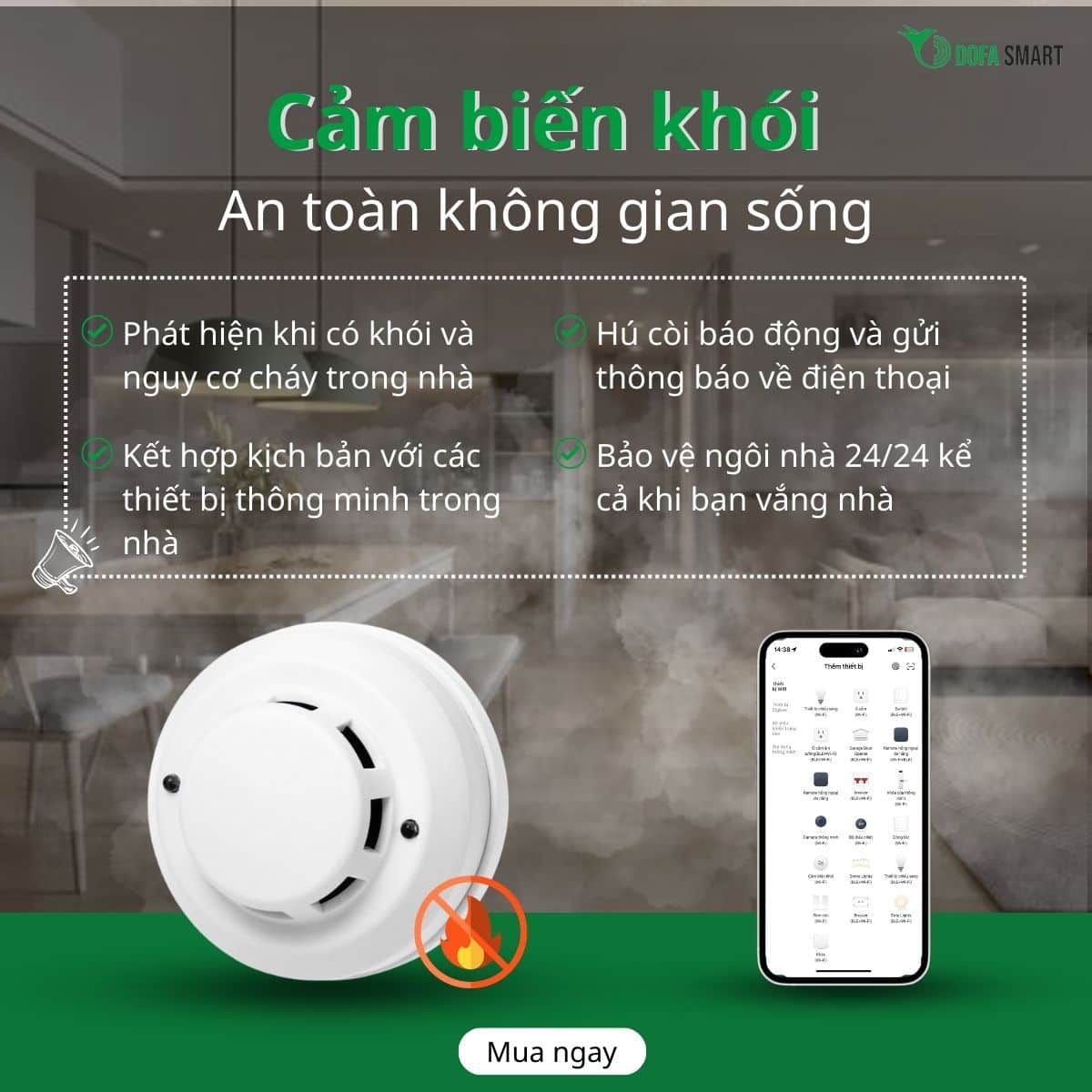 Cảm biến khói báo cháy bảo vệ an toàn 