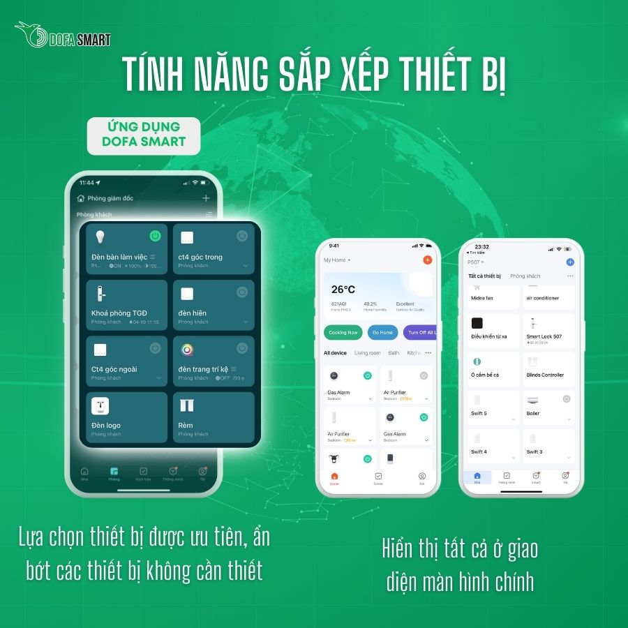 Tối ưu hóa tính năng sắp xếp thiết bị trên màn hình chính trên ứng dụng DOFA SMART