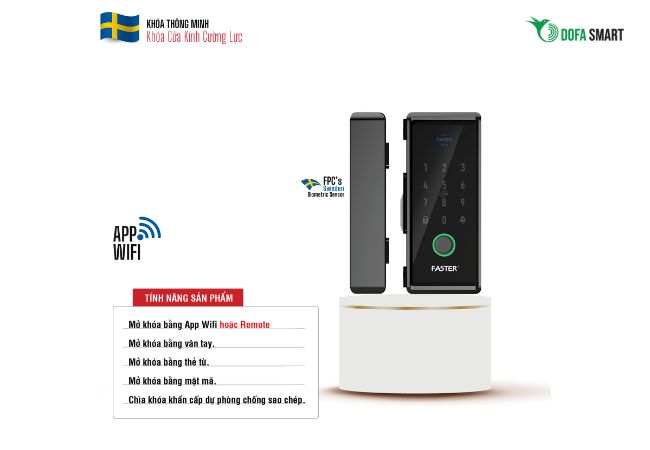 Kh&oacute;a th&ocirc;ng minh cửa k&iacute;nh cường lực FSG01