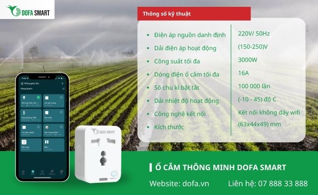 Thông số kỹ thuật ổ cắm thông minh DOFA SMART