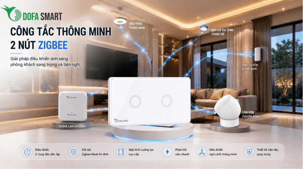  Lắp công tắc thông minh 2 nút Zigbee cho hệ thống đèn phòng khách: Sang trọng và tiện nghi