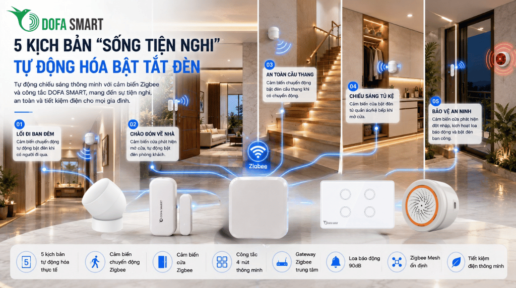  5 Kịch bản "Sống Tiện Nghi" tự động hóa bật tắt đèn nhờ cảm biến thông minh