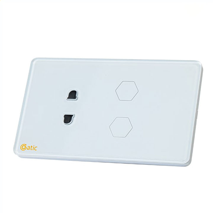 Công tắc cảm ứng Datic 2 nút bấm - Kèm ổ cắm màu trắng-DTSW02MT